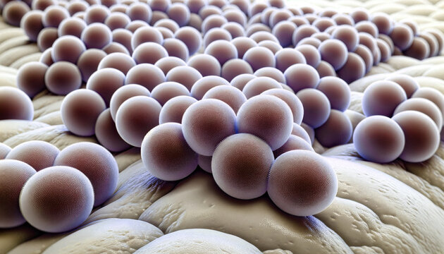 Streptococcus mutans, an oral bacterium that causes dental caries, on the tooth surface 3D illustration