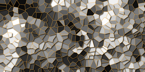 Abstract grey & Light black Broken Stained floor design with crack stone. Artful decoration of stone cubes in architectural design. Geometric hexagon tiles textured with cracked rock.