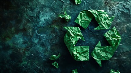 Green Recycling Symbol Surrounded by Rocks, Eco-Friendly Waste Management Concept - obrazy, fototapety, plakaty