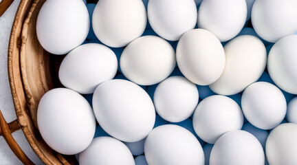 Close up of white chicken eggs