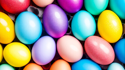 Fototapeta na wymiar Background of colorful Easter eggs. Easter holiday celebration
