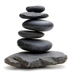 Balancing stacked stones with zen message isolated on white background, png
