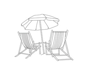 Vector one line drawing beach umbrella chair for summer holiday concept