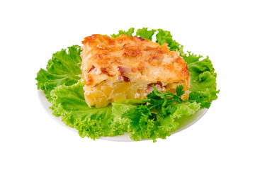 Homemade chicken pie sliced close-up