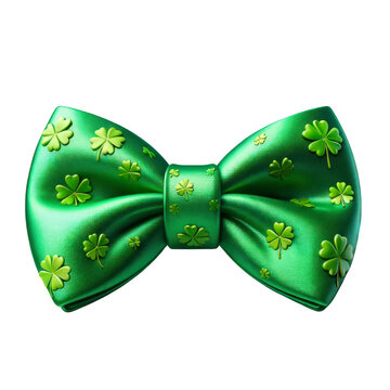 a green bowtie with a shamrock pattern, realistic,st patrick's day, 3D style and  isolated on a transparent background.