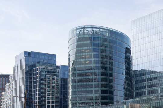 Boston, MA, USA - July 1, 2023: PTC's headquarters building is seen among other new developments in Boston's Seaport District. PTC is a computer software and services company.