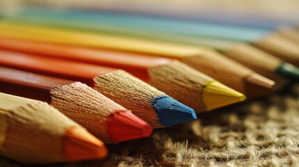 Obraz premium Close-Up of Row of Colored Pencils for Art and Creative Projects