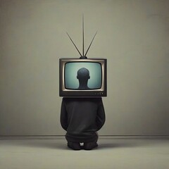 illustration of a man with a television on his head
