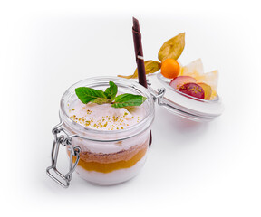 Tiramisu in a glass with mango