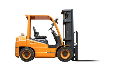 Yellow Forklift Side Profile on Transparent Background