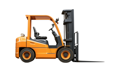 Yellow Forklift Side Profile on Transparent Background