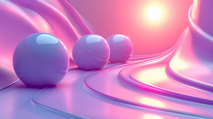 abstract pink background with waves and balls