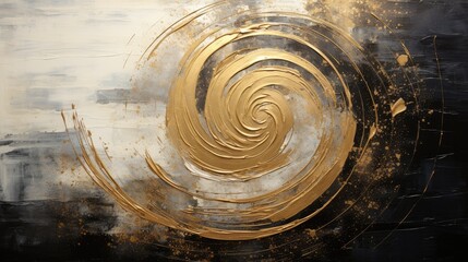 Generative AI, Black and golden painted colors, circle shapes vintage painting background. Grunge old oil impasto painted wall texture	
 - obrazy, fototapety, plakaty