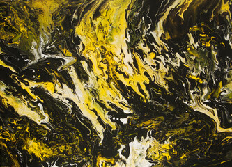 Obraz premium Abstract fluid art painting black, white and yellow