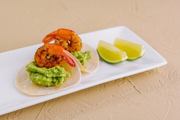 pita with avocado puree and shrimp