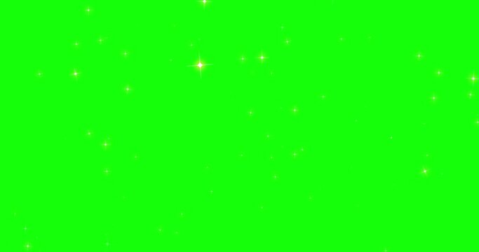 Shining golden star particle effect material background (green background). Green screen, alpha matte.