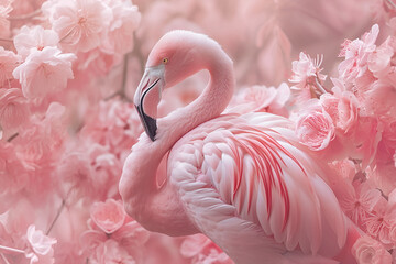Flamingo with pink flowers