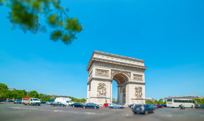 World famous Arc de Triomphe in Paris on a sunny day