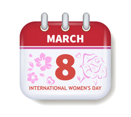 Calendar, vector image.
The design of a greeting card for women's day.