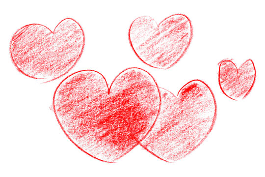 Pencil drawn red heart isolated on transparent background.