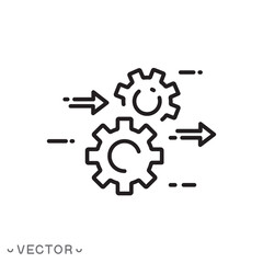 process management icon, improving strategy industry, optimization operations , transmission gears, thin line symbol isolated on white background, editable stroke eps 10 vector illustration 