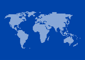 Fototapeta na wymiar 白色ドット模様の世界地図のイラスト（青背景）