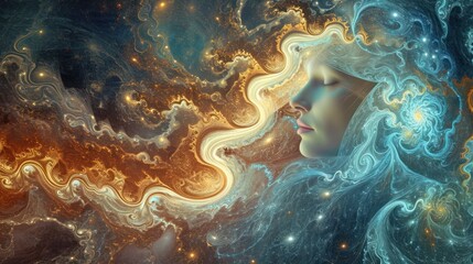 Abstract image zodiac sign Virgo in the vortex of cosmic light. - obrazy, fototapety, plakaty
