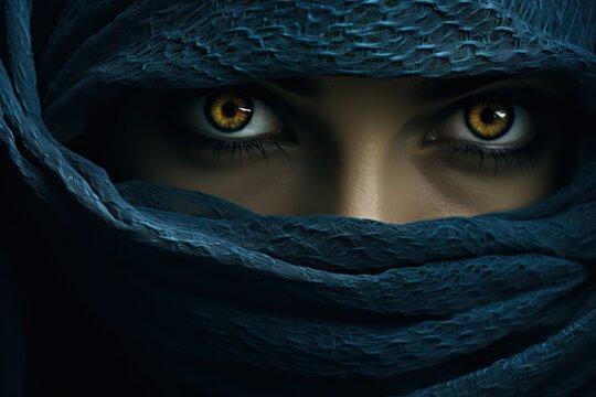 Close up young woman in blue hijab