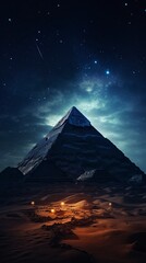 beautiful desert night the pyramid illuminated by the full moon - obrazy, fototapety, plakaty