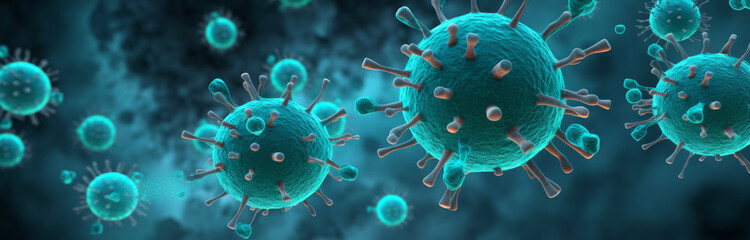 Group of viruses in the infected organism - obrazy, fototapety, plakaty