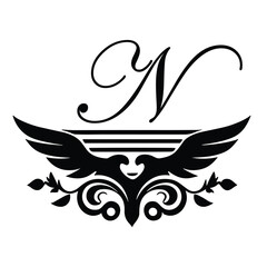 Obraz premium Floral botanical alphabet. N Letter with plants and flowers 