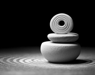 Fototapeta na wymiar Zen stone with sand in Black and white