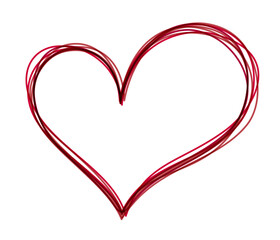 Red pen drawn scribbled heart. Happy Valentine's day banner or letter template.