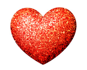 Single 3d red heart with glitters. Happy Valentine's day clip art for banner or letter template.