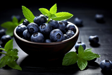 fresh blueberries and fresh leaves