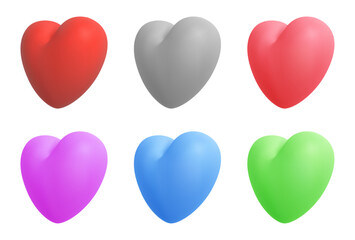 Colorful 3d realistic heart symbols on white. Happy Valentine's day clip art for banner or letter template.