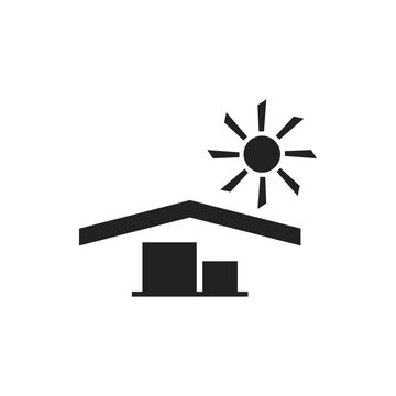 Keep away from sunlight. Cargo under the triangular roof and and sun outside. Vector icon and symbol.