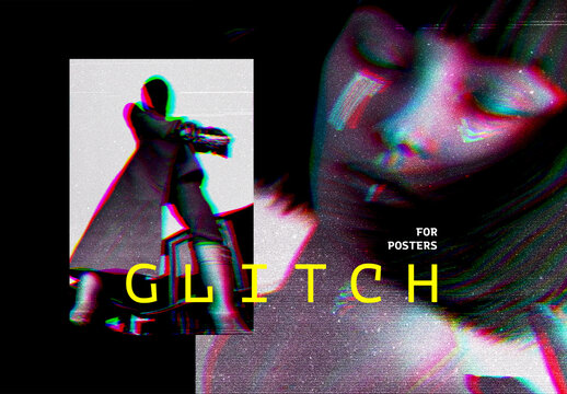 RGB Glitch Poster Photo Effect Mockup