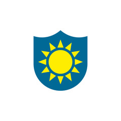 A shield with the sun inside. Vector illustration.