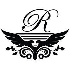 Floral botanical alphabet. R Letter with plants and flowers	
