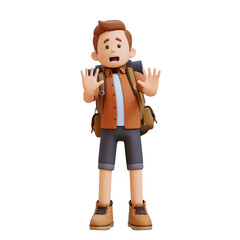 Fototapeta premium 3D Traveller Character Fear and Denial Poses