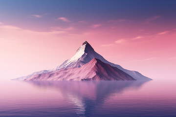 minimalist background with mountain and gradient sky and lake - obrazy, fototapety, plakaty