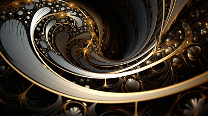 Black gold and white fractal art high definition