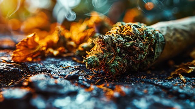 Cannabis seeds and dry leaves, a medicinal composition. A stock photo capturing the natural elements of medicinal cannabis in detail.