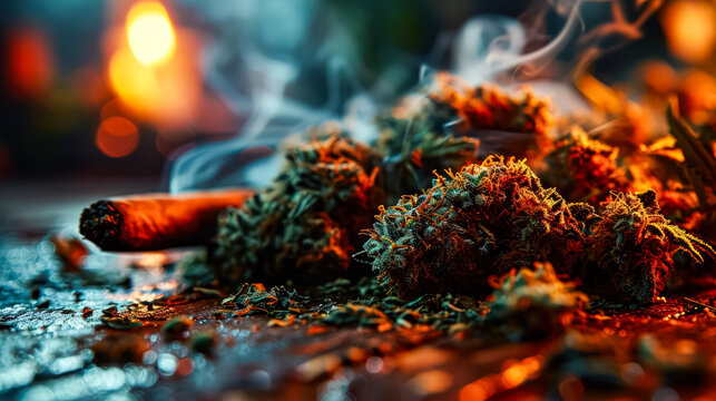 Cannabis seeds and dry leaves, a medicinal composition. A stock photo capturing the natural elements of medicinal cannabis in detail.