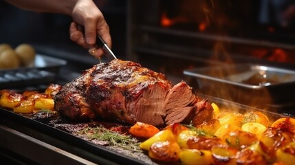 Roast lamb with potatoes in the oven. Roast lamb with potatoes
