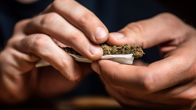 Man holding a joint of grass, symbolizing medical cannabis. A stock photo depicting the therapeutic use and personal connection to medicinal marijuana