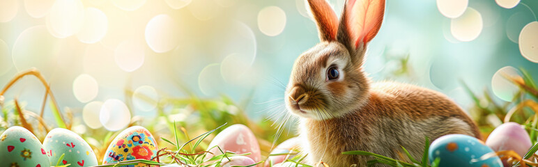 Fototapeta premium easter bunny with easter eggs