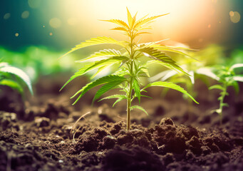 Cannabis cultivation in a greenhouse, medicinal marijuana. A stock photo illustrating controlled growth for the production of medicinal cannabis - obrazy, fototapety, plakaty