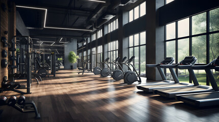 An empty gym with all latest modern equipment - obrazy, fototapety, plakaty
